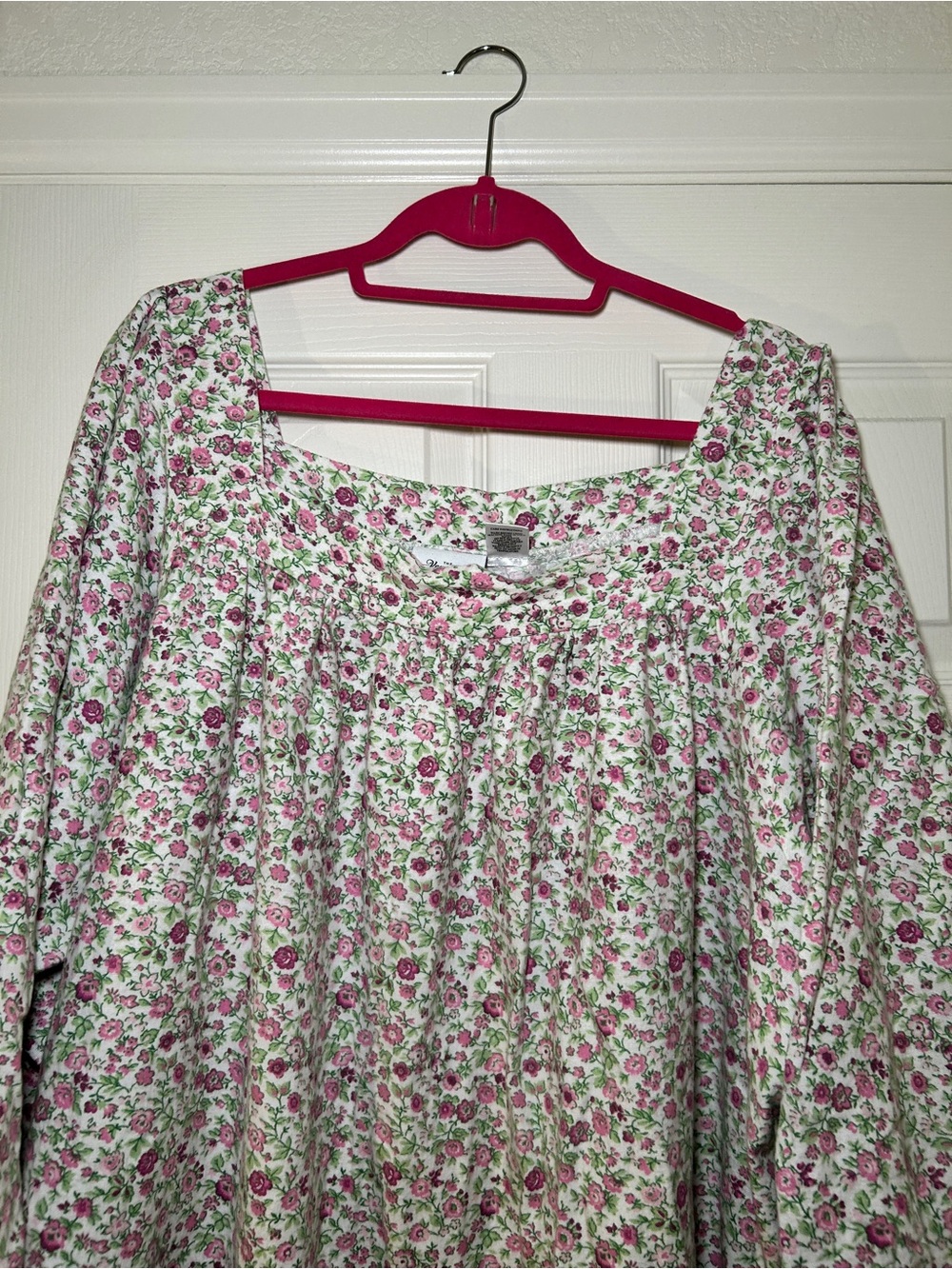 Floral Square-Neck Nightgown in White with Pink & Green Print